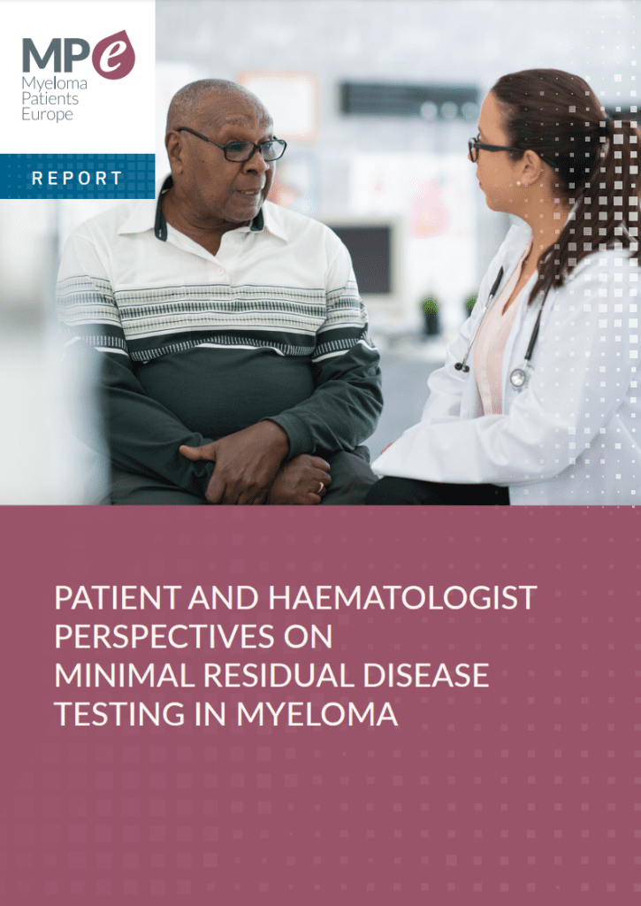 Cover of the MPE research report “Patient And Haematologist Perspectives on Minimal Residual Disease Testing in Myeloma”