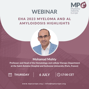 MPE will host a webinar to summarise the most important myeloma and AL amyloidosis updates presented at the congress on 6 July 2023, from 17:00 – 18:00 CET, given by Prof. Dr. Mohamad Mohty