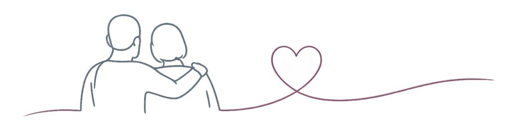 A line drawing of someone with their arm around another person